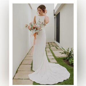Sheath Jewel Ruched Sweep Train Stretch Crepe Wedding Dress
Brand new